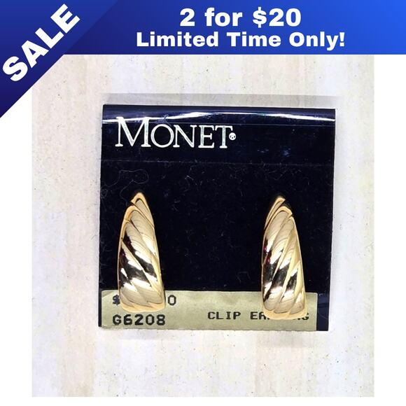 [Sale: 2 for $20!] Elegant Monet Gold-Toned Clip-On Earrings - Style G6208, NWT - Picture 1 of 6